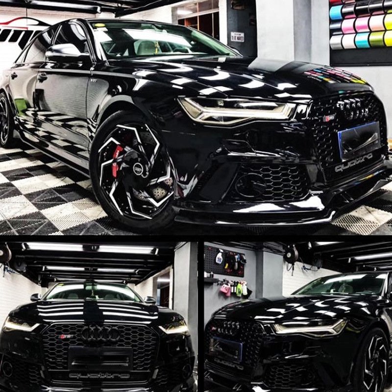 Vinyl 1.52x18m PVC Film Wrapping Car Auto Wrap Sticker Restored Piano black Car Color Change Self Adhesive Vehicle