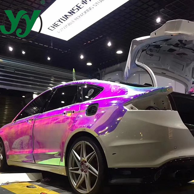 Factory Direct PET Back Low Tack Stretchable PVC Glossy Matte Rainbow Chrome White Car Wrap Vinyl Full Roll Size 1.52x18M/5x60FT