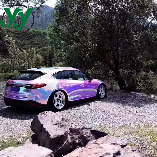 Factory Direct PET Back Low Tack Stretchable PVC Glossy Matte Rainbow Chrome White Car Wrap Vinyl Full Roll Size 1.52x18M/5x60FT