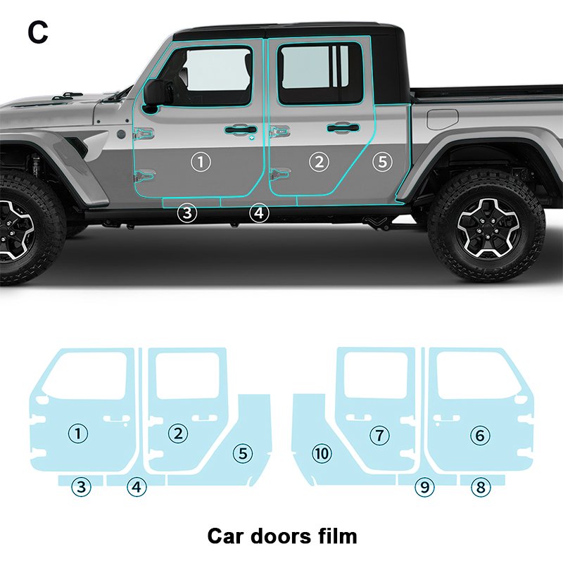 For JEEP Gladiator 2020-2022 2023 2024 each part of TPU PPF pre-cut car film anti-scratch self-repairing transparent film