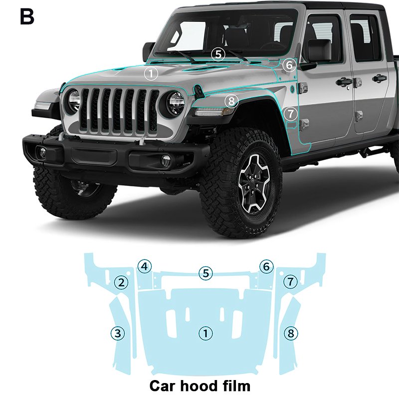 For JEEP Gladiator 2020-2022 2023 2024 each part of TPU PPF pre-cut car film anti-scratch self-repairing transparent film
