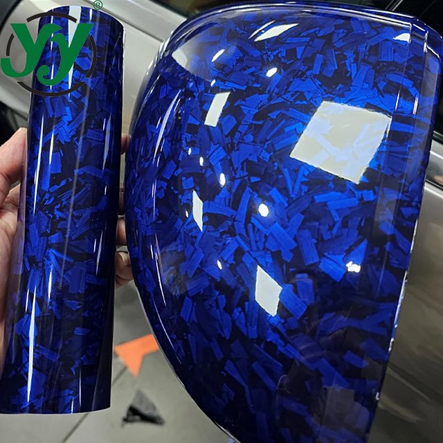 Sticker for Car Wrap Vinyl 152cmx18m High Glossy Forged Carbon Blue Fiber Auto Stickers Decals for Vehicle Car Film Cover