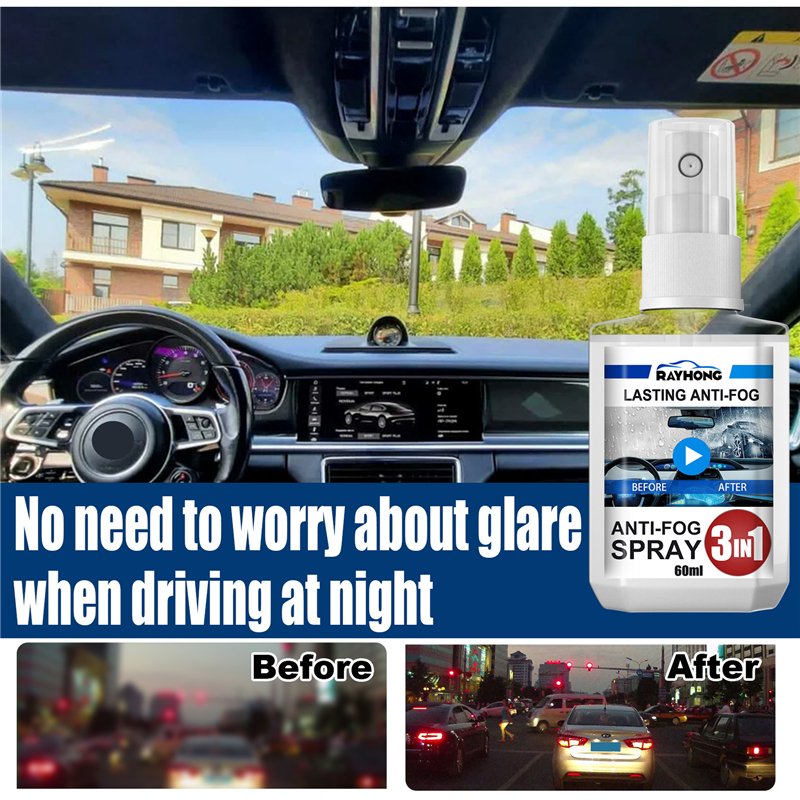Rayhong 60ml 3 in 1 automobile antifogging agent home windows car rear view mirror glass oil film remover anti-fog spray
