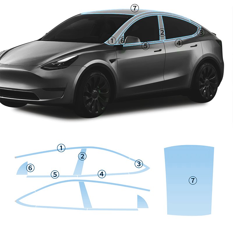 Anti-yellowing self-repairing transparent protective TPU film suitable for Tesla Model Y 20-24 parts pre-cut car film