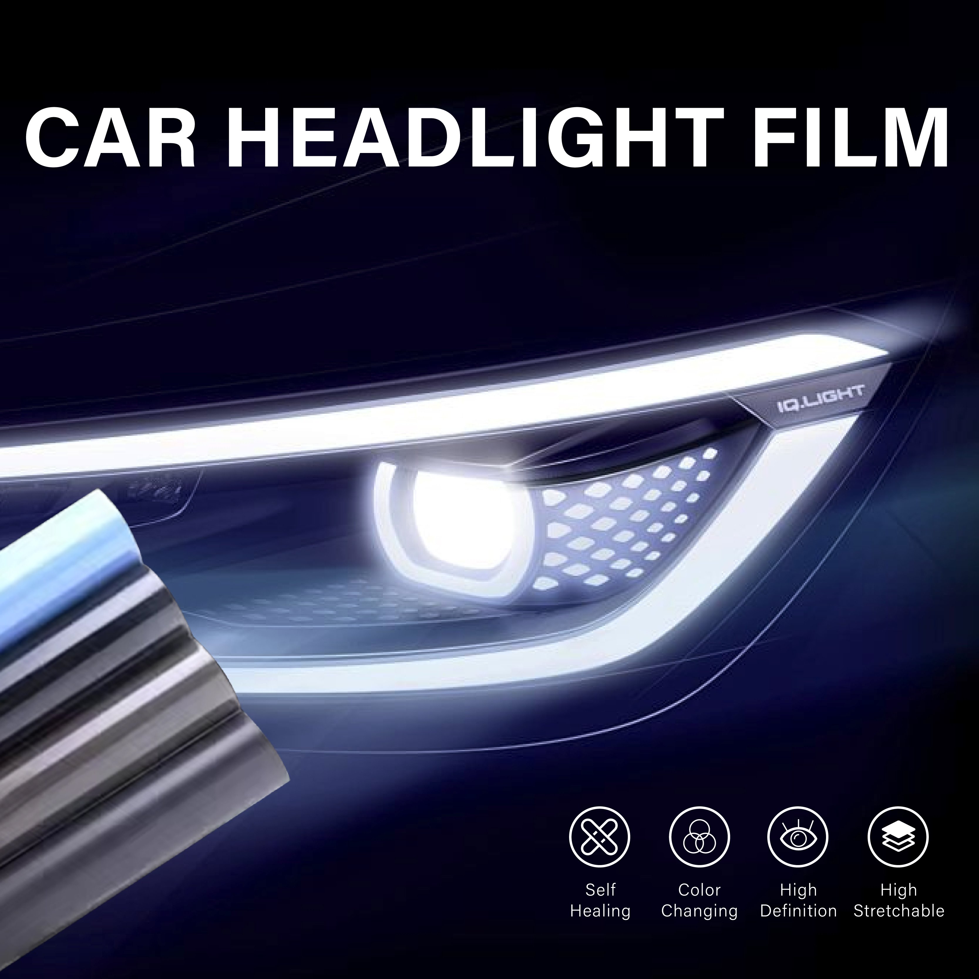 0.3*15M Self Adhesive Anti Scratch Car Lamp Film Self Healing Car Headlight PPF TPU Black Lamp Protective Film