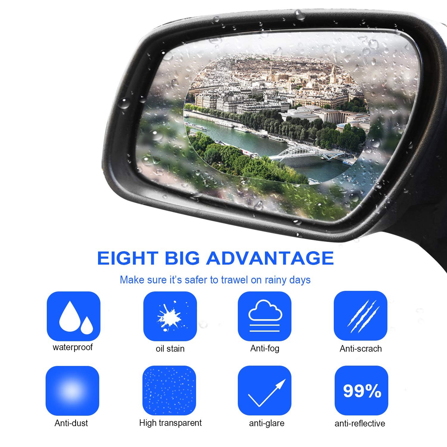 2 Sets 8 Pcs Car Side Mirror and Window Rainproof Film Waterproof Mirror Film Anti Fog Nano Coating Car Film for Car Easy to Ins
