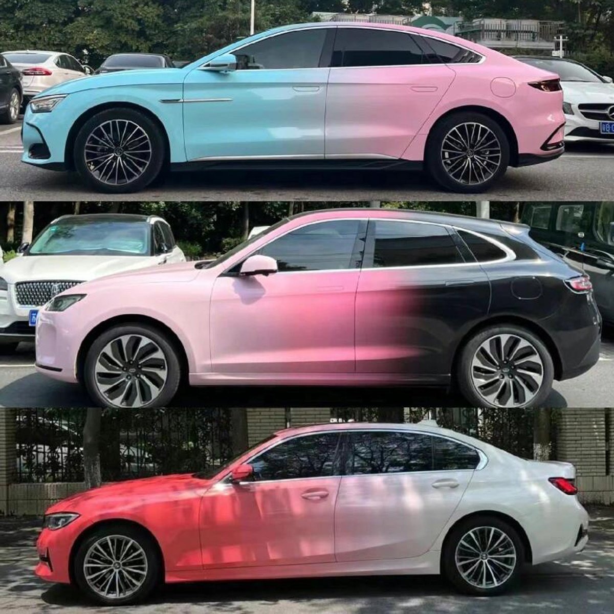 Custom Whole Car Body Printed Vinyl Wrapping 2 Two Tone Color Fade Match Colors Freely Car Wrap Self Adhesive