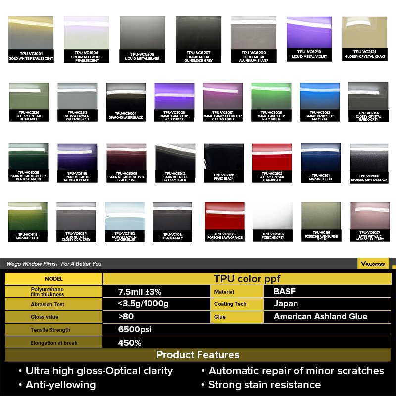 viwocool top quality Color TPU paint protection Film Anti yellowing best tpu ppf A4 size free sample TPU PPF