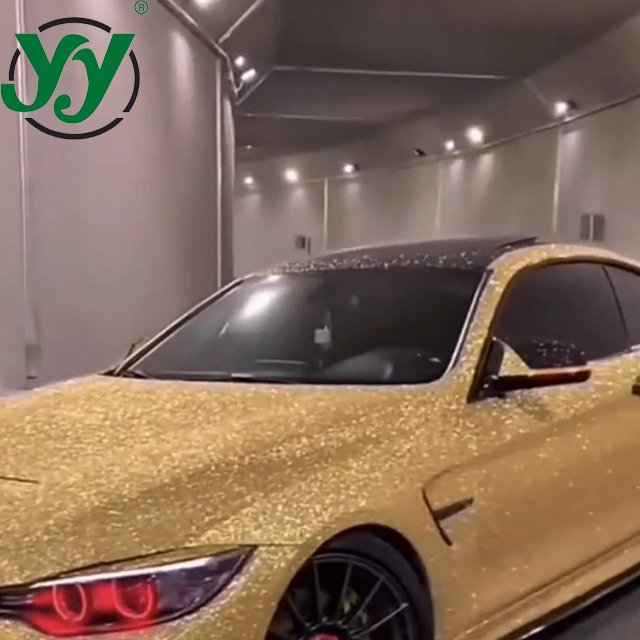 Factory Direct Sparkling Flash Diamond Gold Car Wrap Vinyl Full Roll Size 1.22x18M/4x60FT