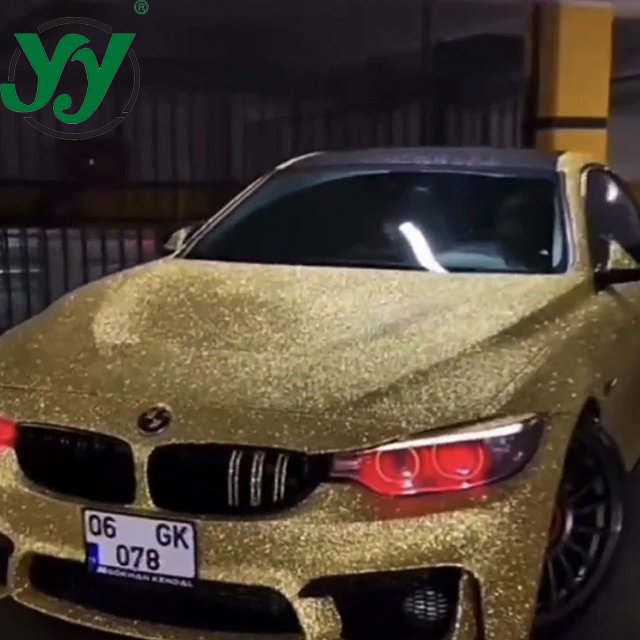 Factory Direct Sparkling Flash Diamond Gold Car Wrap Vinyl Full Roll Size 1.22x18M/4x60FT