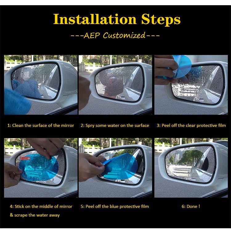 AEP nano clear anti-fog film rainproof film size 150mm X 100mm for car rearview mirror