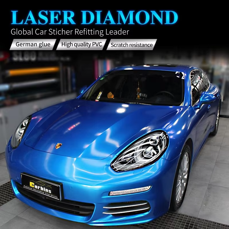 Car Films Factory Car Stickers Vinyl Laser Diamond Blue Car Vinyl Wrap Film With Blue Color