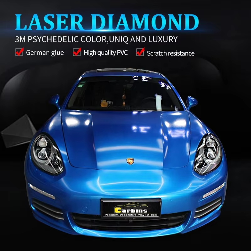 Car Films Factory Car Stickers Vinyl Laser Diamond Blue Car Vinyl Wrap Film With Blue Color