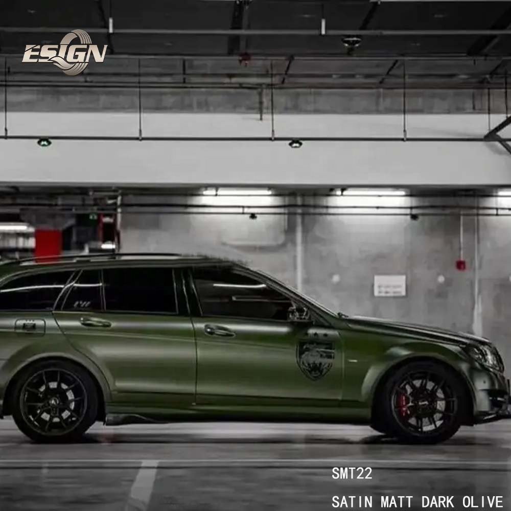 Satin Matt Dark Olive Car Wrap Vinyl Film Self Adhesive Sticker with Air Bubble Free Protection Film