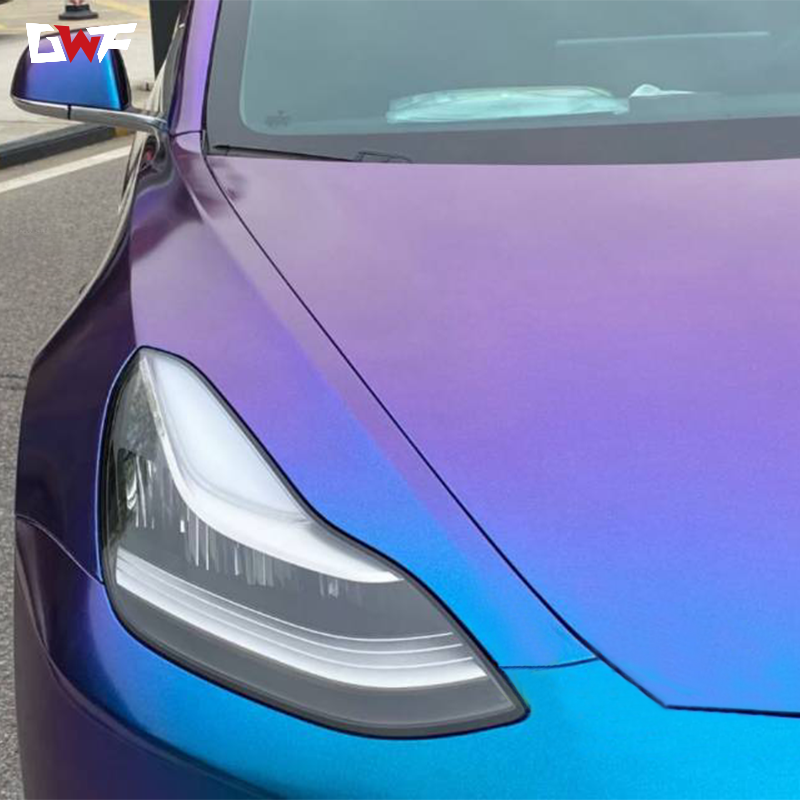 Chameleon camouflage yellow blue high quality car wrap vinyl wrapping matte black TPU white car vinyl wrap