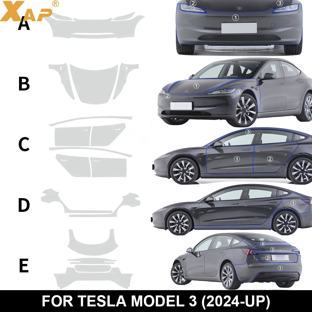 Pre-cut protective film for Tesla Model 3 Highland 2024-Up TPU full car custom paint transparent anti-scratch film