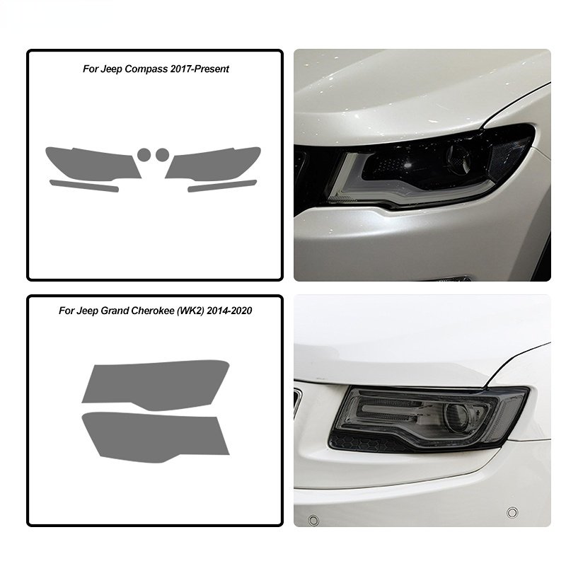 Car Headlight Protective Film Front Light Tint Smoked Black TPU Sticker For Jeep Grand Cherokee Wrangler Compass Accessories