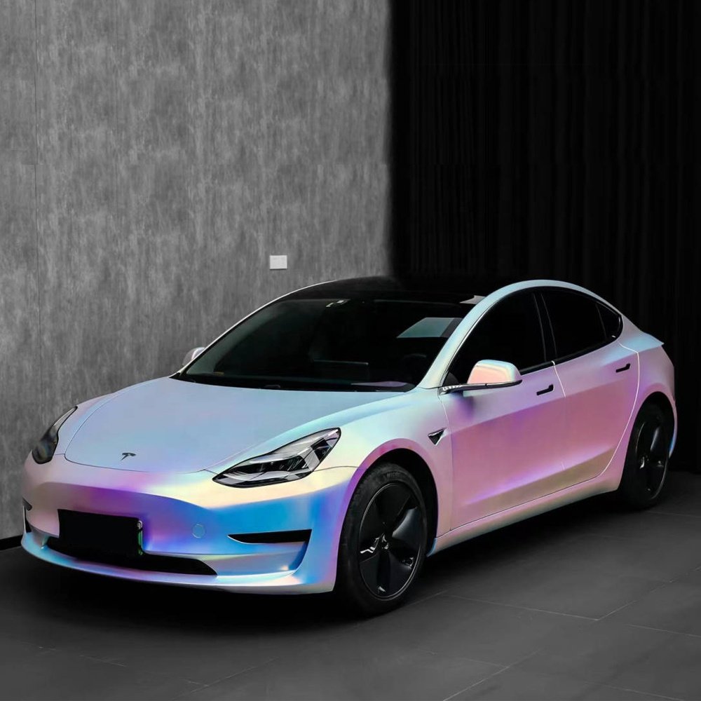 Top Quality Car color chrome car wrap film rainbow iridescent white holographic vinyl on the car wrap