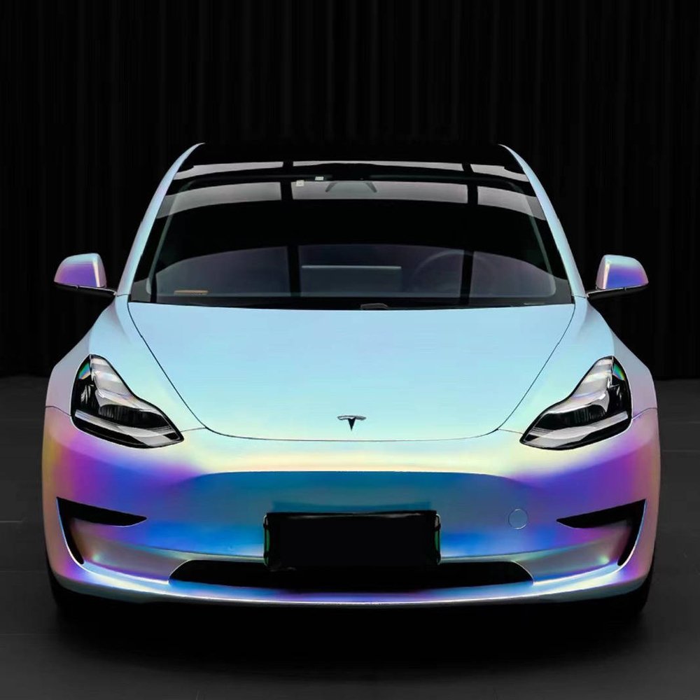 Top Quality Car color chrome car wrap film rainbow iridescent white holographic vinyl on the car wrap