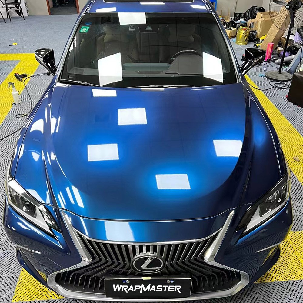 Durability Easy Install PET Line Gloss Metallic Midnight Blue Automobile Wrapping Film Vinyl Material For Cars