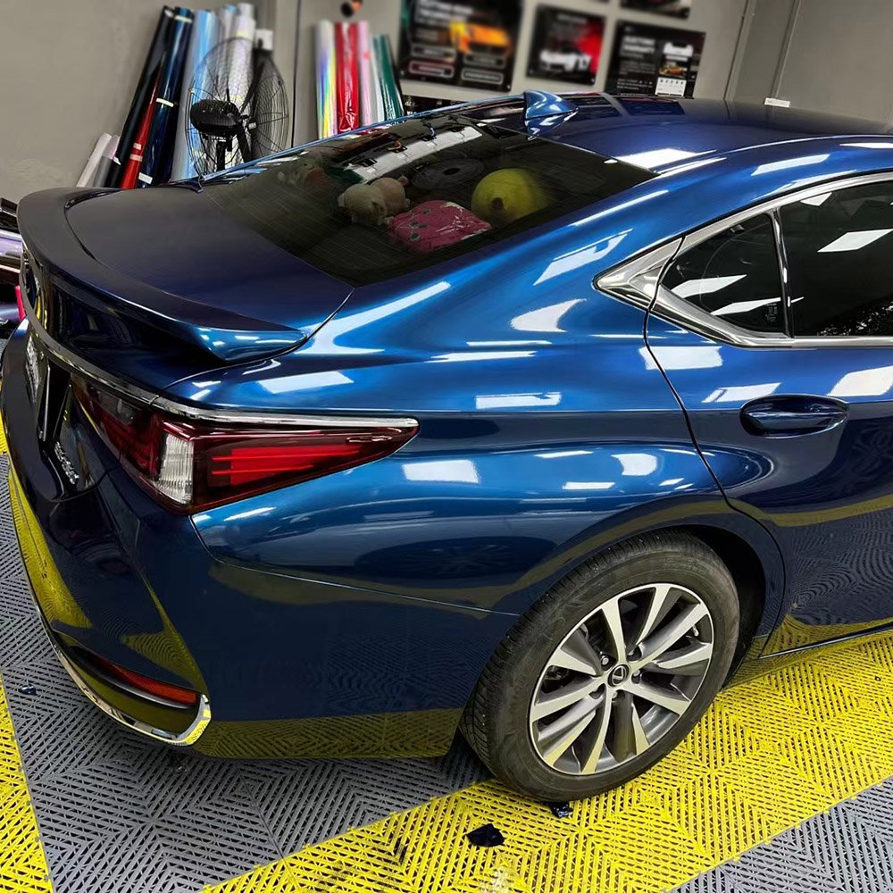 Durability Easy Install PET Line Gloss Metallic Midnight Blue Automobile Wrapping Film Vinyl Material For Cars