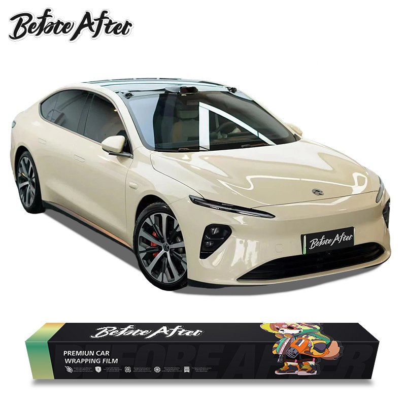 BeforeAfter vinyl wrap car film rolls 1.52*17m Sand Beige Vinyl Wrap Removable air release PET Super Glossy Car Wrap Vinyl
