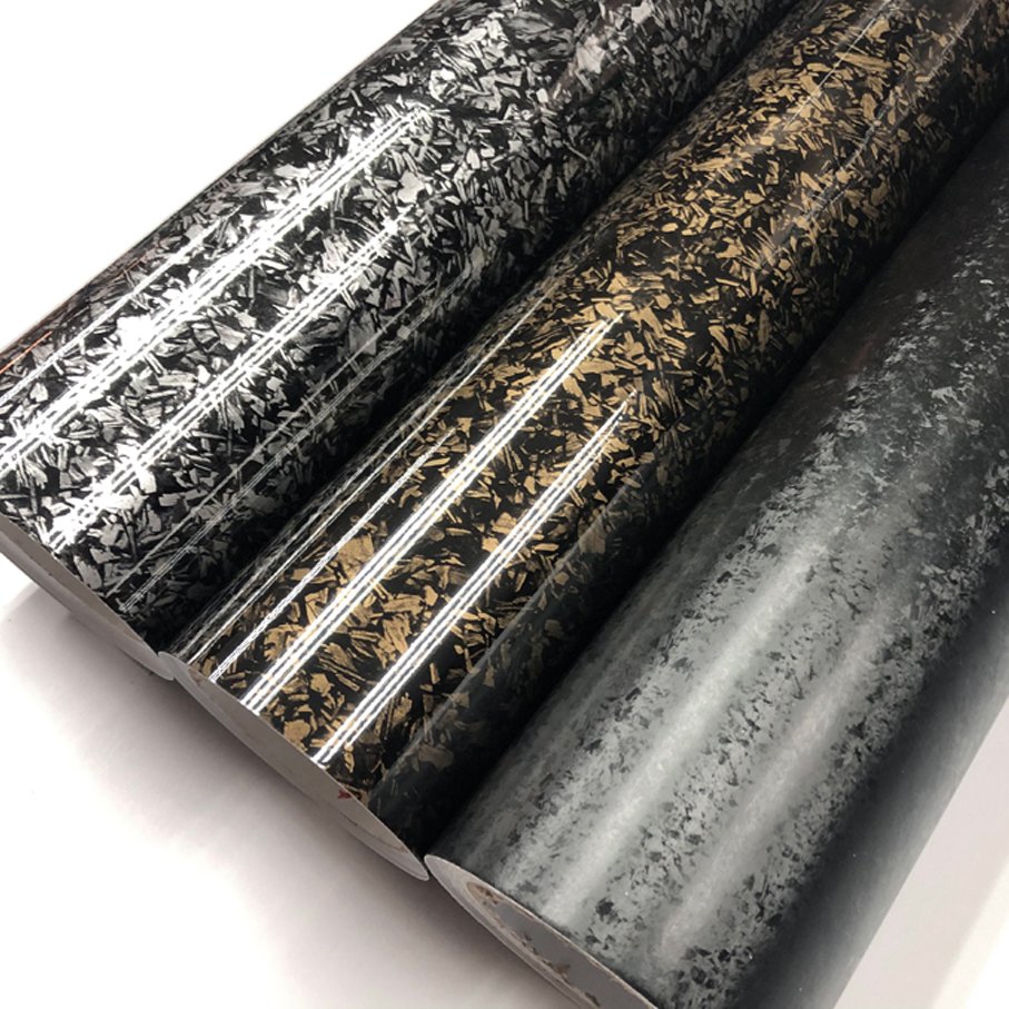 Custom Cut 152m*50cm Black Silver Forged Carbon Fiber Vinyl Wrap Tape Release Bubble Carbon Steel Gold and Silver Car Film