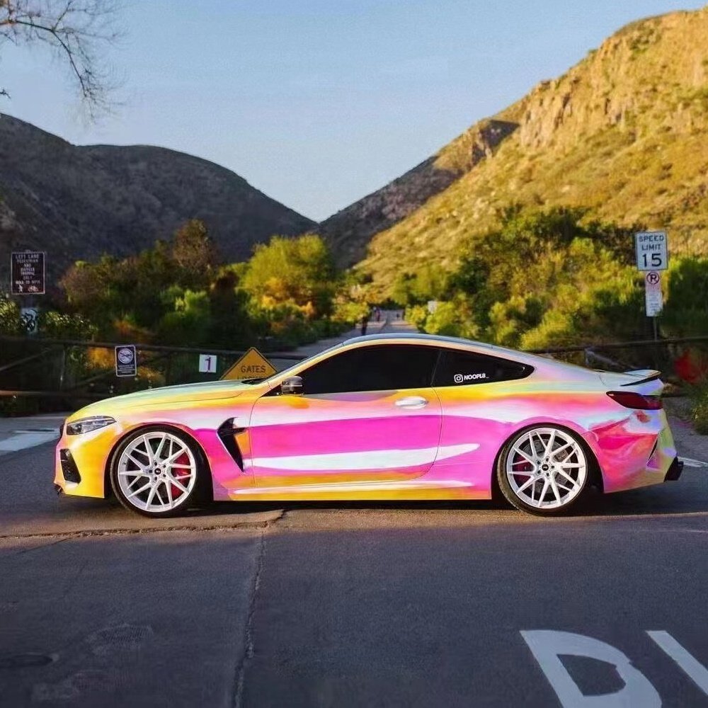 Chameleon Reflective Vinyl Car Wrap PET Chrome Hot Teal Pink Bubble-Free Film for Premium Custom Vehicle Wrapping