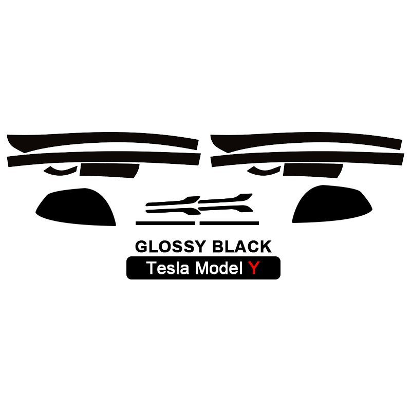 Suitable for Tesla Model Y PET suspended roof body door handles rearview mirrors window trims bright black protective film