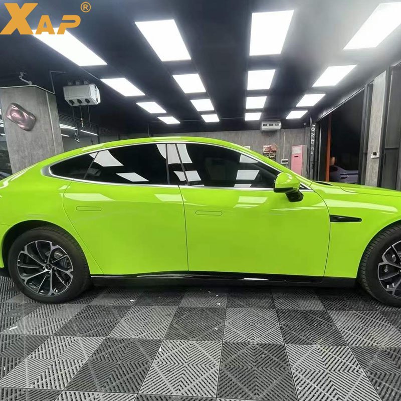 Ultra Glossy Vinyl Wrap PET Crystal Apple Green Car Vinyl Wrap Bubble Free PVC Car Wrap