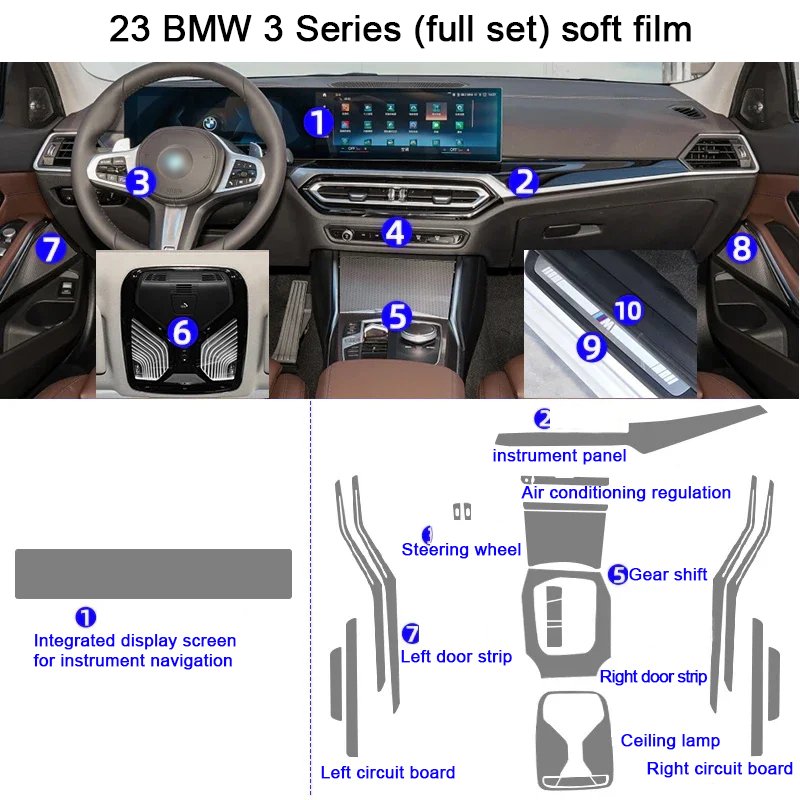 Tpu Transparent Film for BMW 3 Series 320 325 330 2022 2023 Car Interior Sticker Center Console Dashboard Sreen Gear Door Panel
