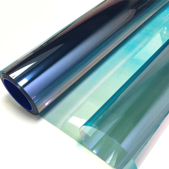 Glass sun protection chameleon film purple to blue red green color change self adhesive solar tint car window film