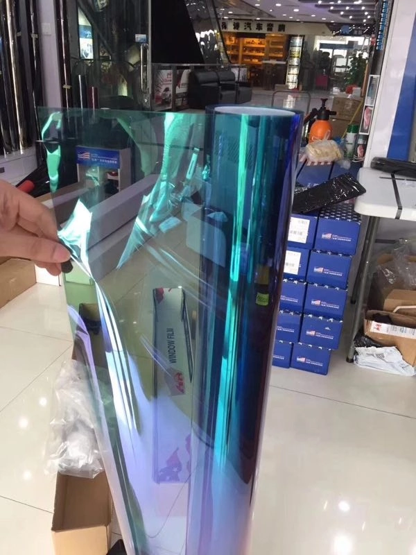 Glass sun protection chameleon film purple to blue red green color change self adhesive solar tint car window film
