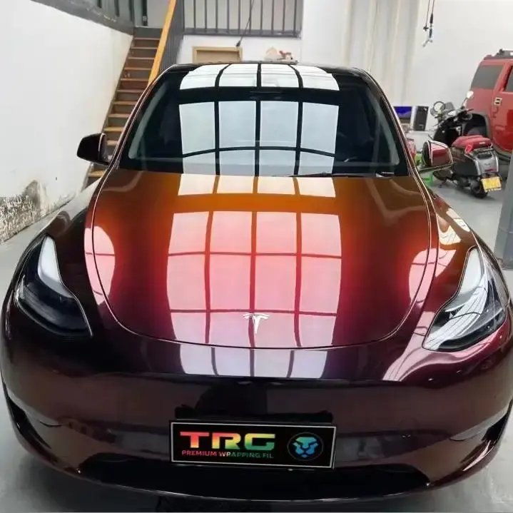 5*59ftPremium Car Body Chameleon Black Red Color Film Gloss black to red car vinyl coated packaging protective film