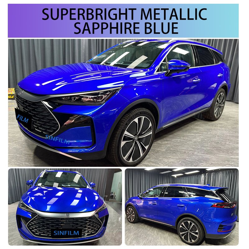 6.5mil 7.5mil PET Super Air Release and Stretchable Changing Car Body Paint Color Super Bright Metallic Removable Car Film