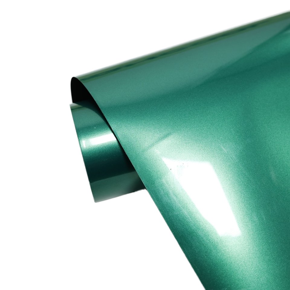 High Gloss Self-healing HIGHCOOL 6.5mil PVC Car Wrap Film Glossy Man Island Green fiber silver Full Tint Color Changing Car Film