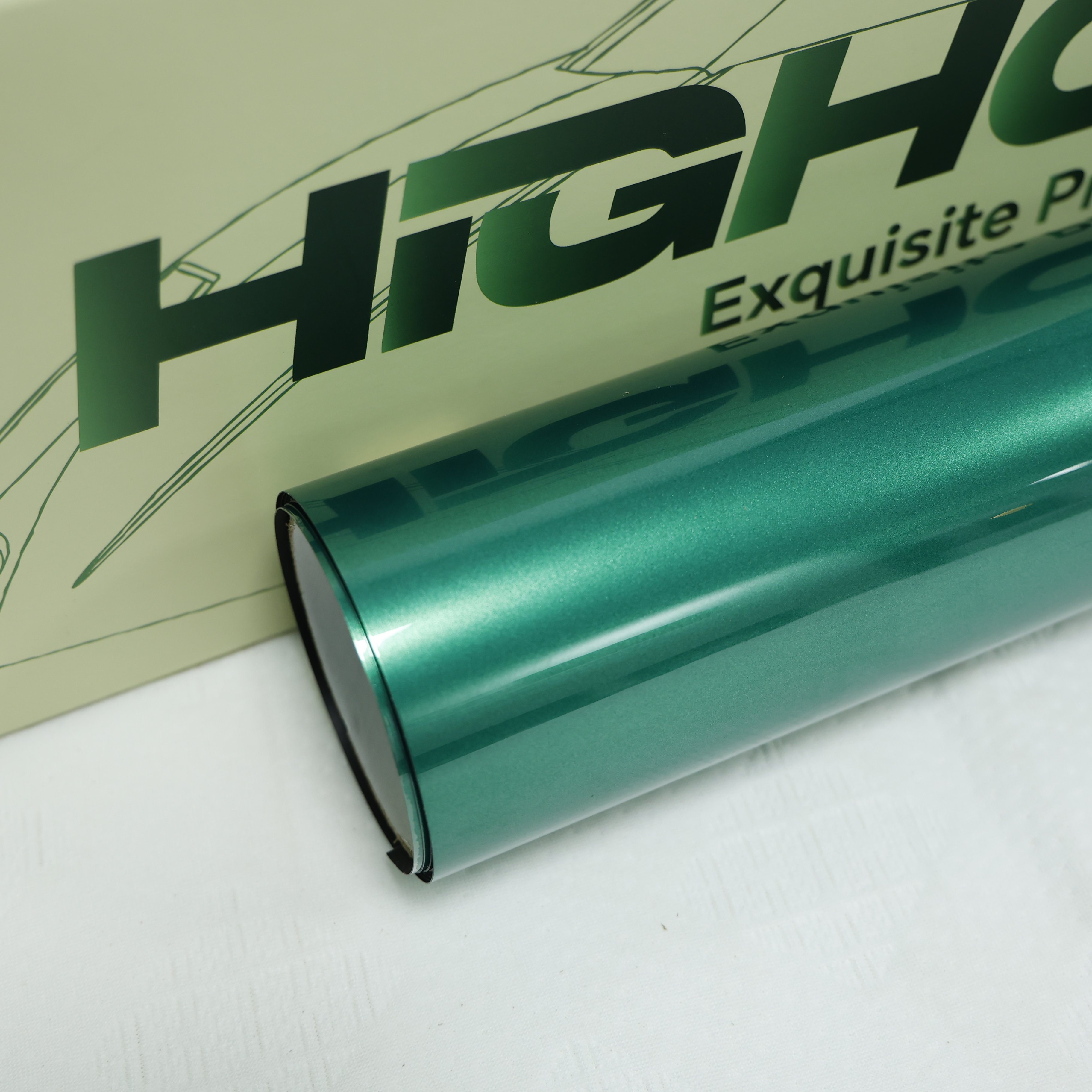 High Gloss Self-healing HIGHCOOL 6.5mil PVC Car Wrap Film Glossy Man Island Green fiber silver Full Tint Color Changing Car Film