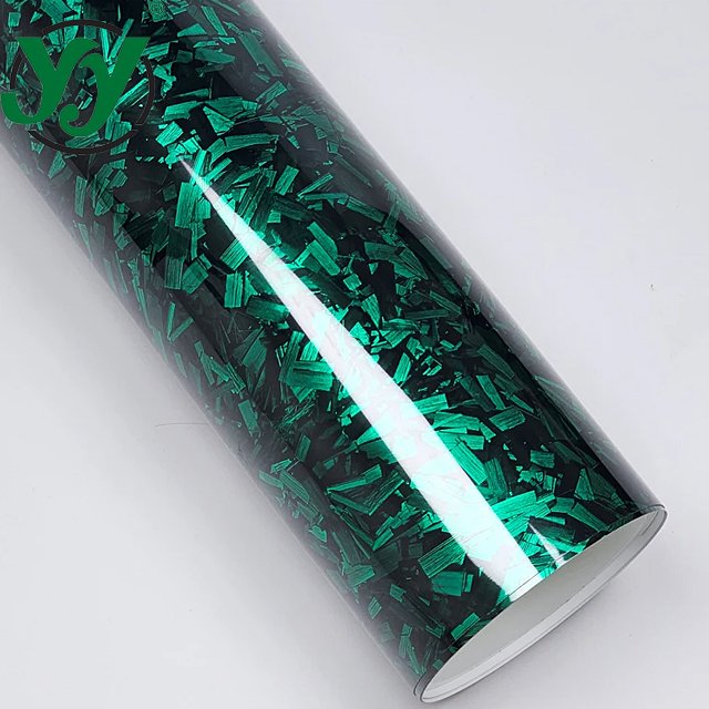 152cmx18m High Glossy Forged Carbon Green Fiber Wrapping Vinyl Car Wrap Auto Stickers for Car Film Cover Decals for Vehicle