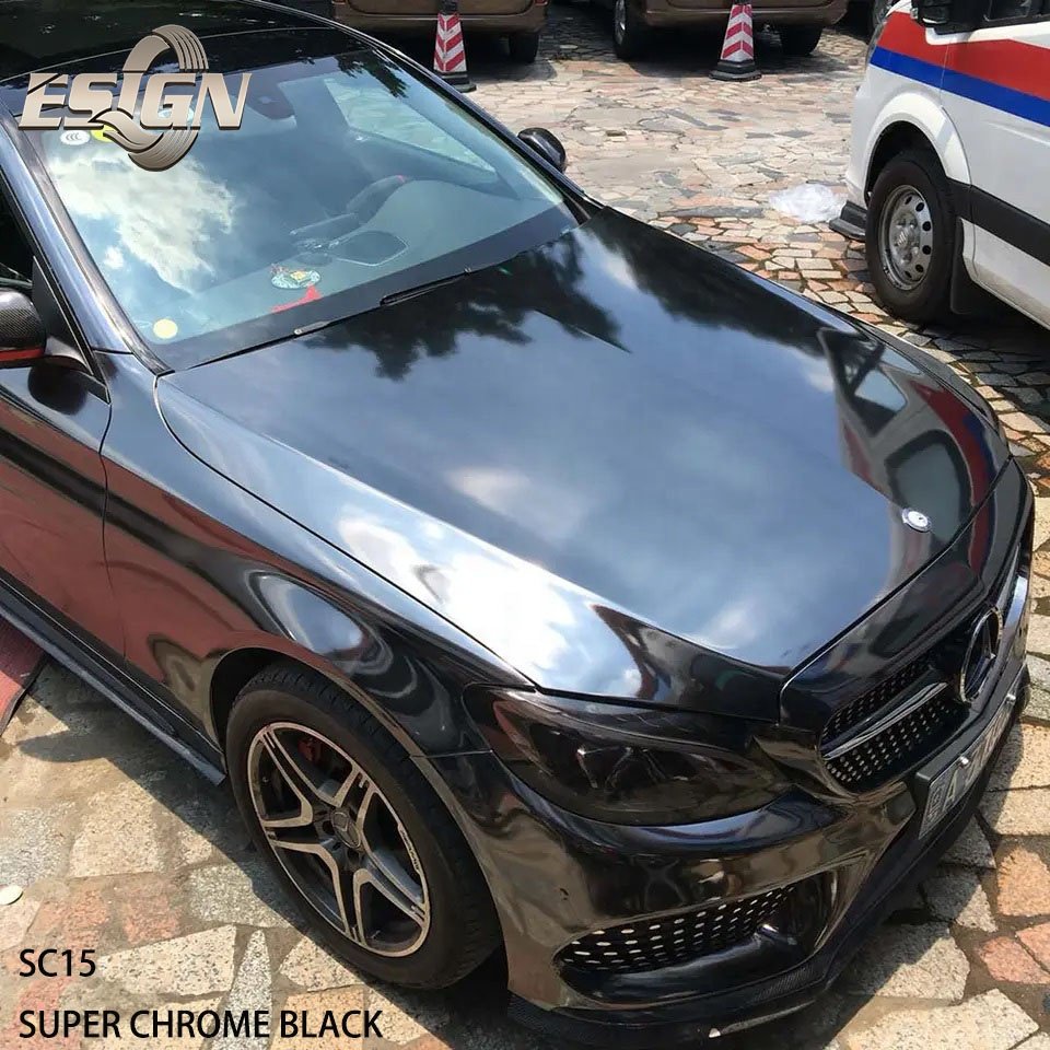 Mirror Chrome Black Car Wrap Vinyl Film Self Adhesive UV Proof Anti-scratches Full Roll Wrap Automobile Paint