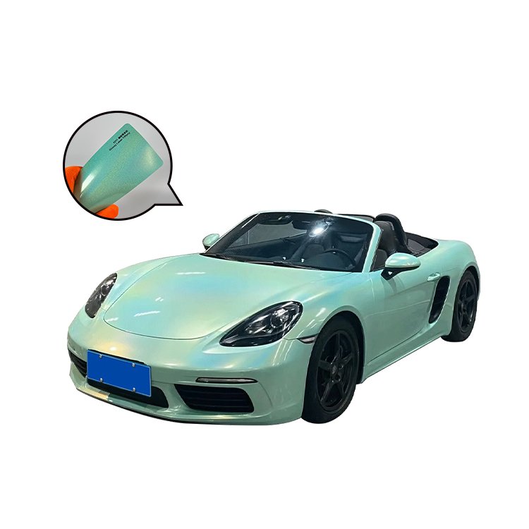 Glossy Laser Baby blue Car Color Change Stickers PVC Vinyl Wrapping Car Film Stretchable Air Release
