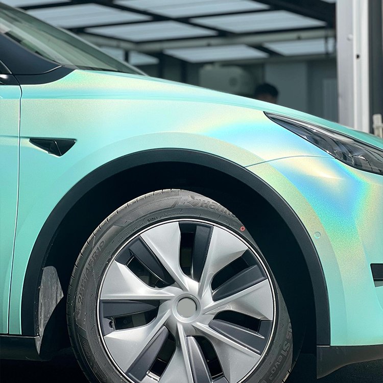 Glossy Laser Baby blue Car Color Change Stickers PVC Vinyl Wrapping Car Film Stretchable Air Release