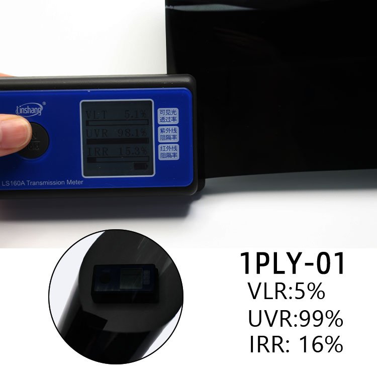 1PLY Dyed Window Film For Car 1*30M VLT 1% Ultra Black Solar Film Tint Window Film
