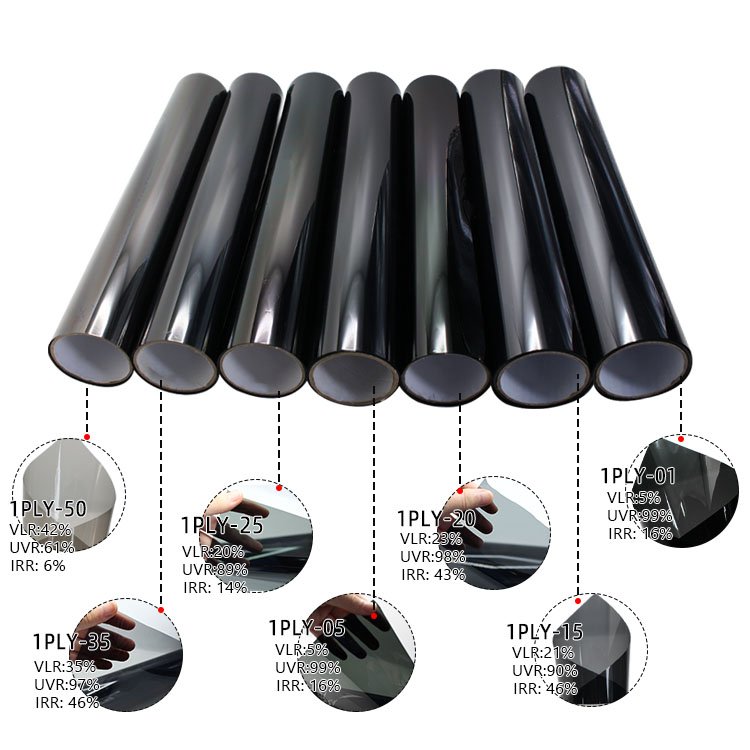 1PLY Dyed Window Film For Car 1*30M VLT 1% Ultra Black Solar Film Tint Window Film