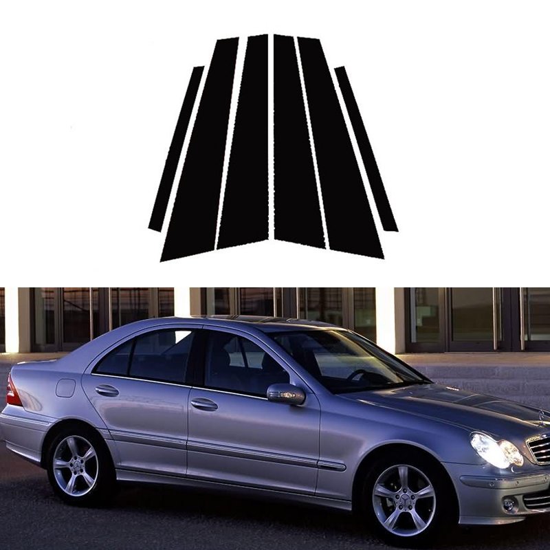 For Mercedes-Benz C-Class (W203) 2001-2007 TPU transparent bright black car exterior window BC center pillar protective film
