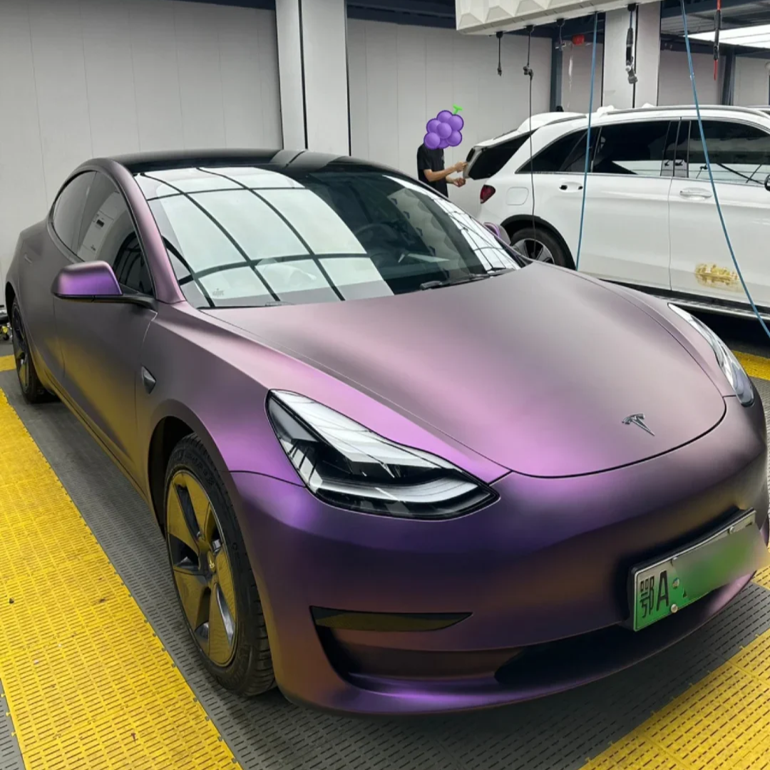 CARKOO New Satin Black Phantom Purple Car Body Wrap Film Car Vinyl Packaging Film