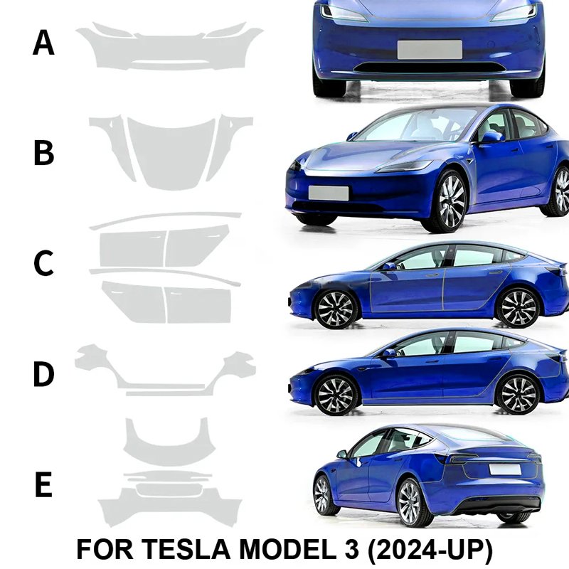 Pre-cut protective film for Tesla Model 3 Highland 2024-Up TPU full car custom paint transparent anti-scratch film