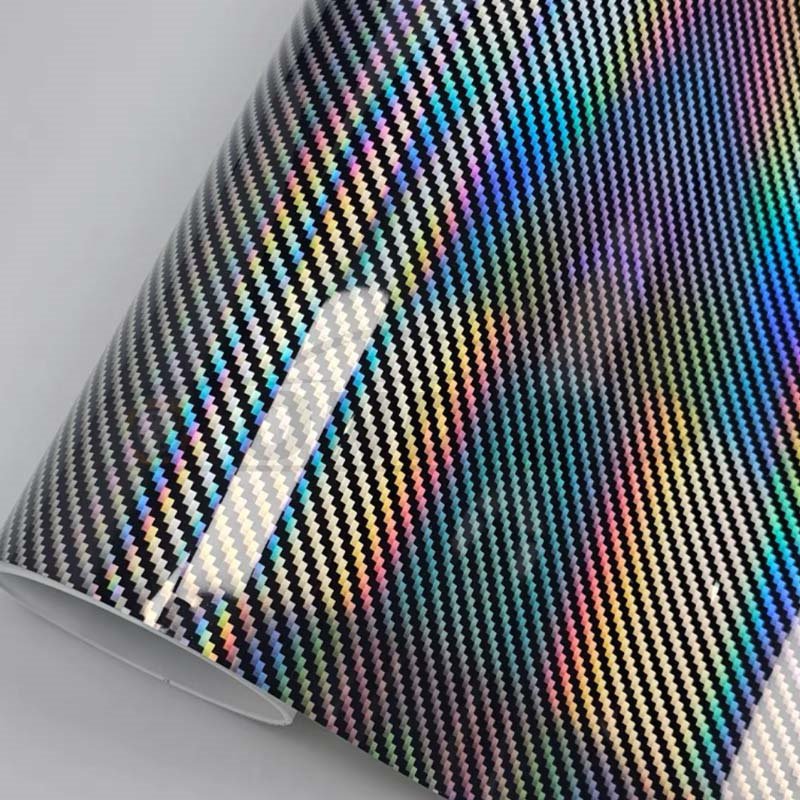 High Gloss Laser Rainbow Carbon Fiber Vinyl Car Stickers Motorcycle Body Stickers Car Film Covers Color Changing Wrap Foil