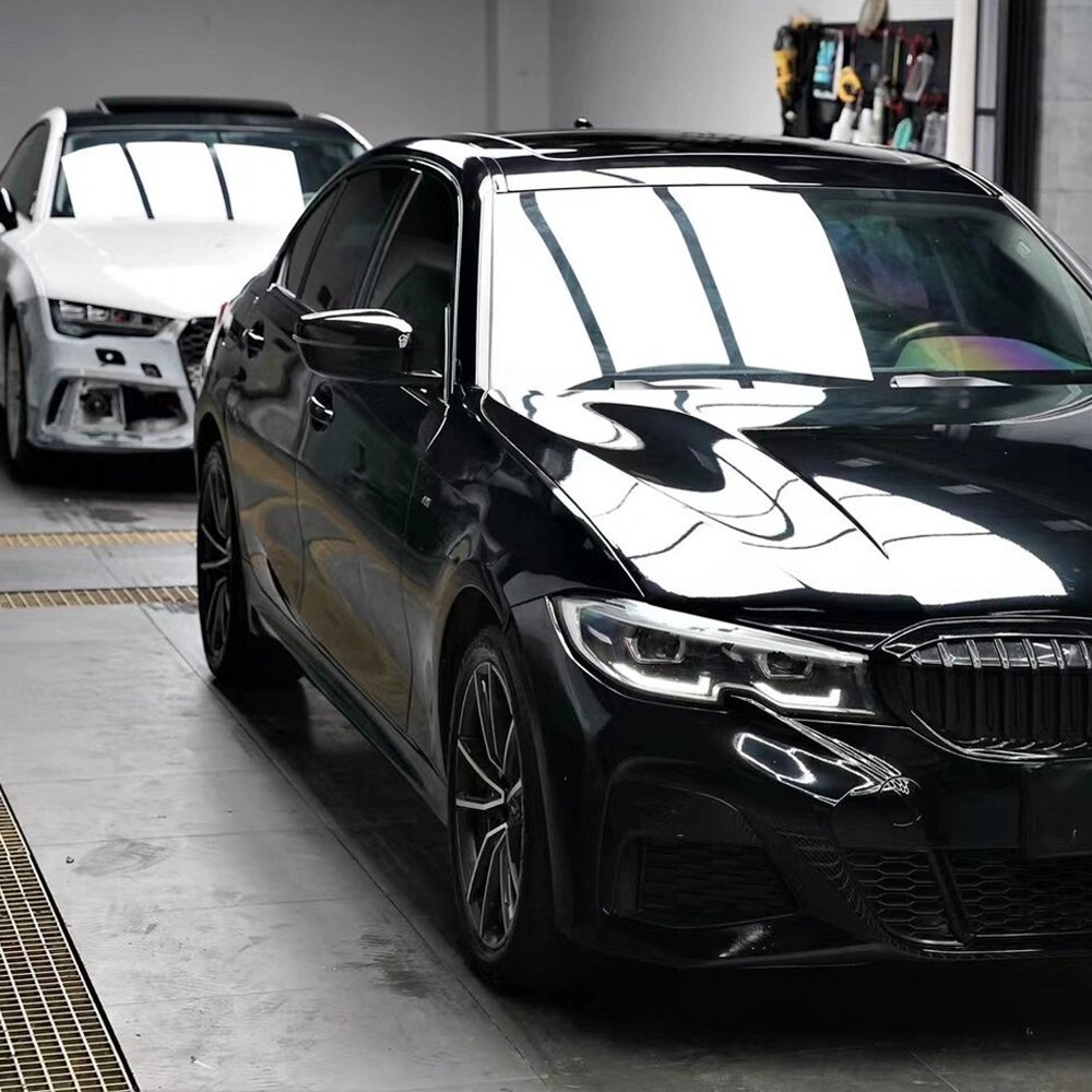 Premium PET Gloss Candy Black Vinyl Wrap Film Rolls For Car Black Glossy