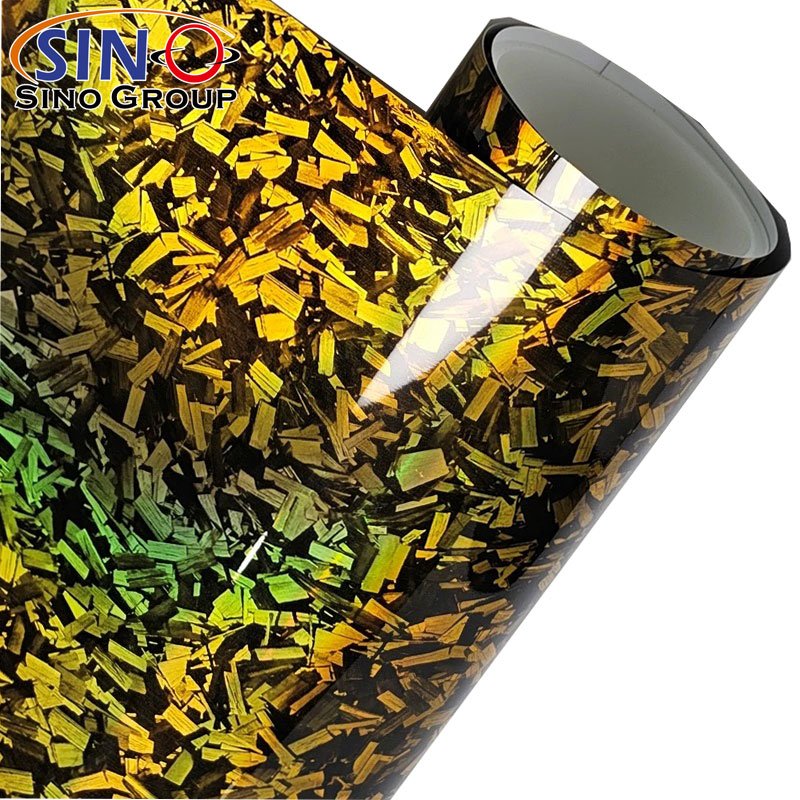 Wholesale Super Glossy Forged Carbon Fiber laser Car film For Vehicle Car Wrap Vinyl Roll Holographic Carbon Fiber Silver Gold