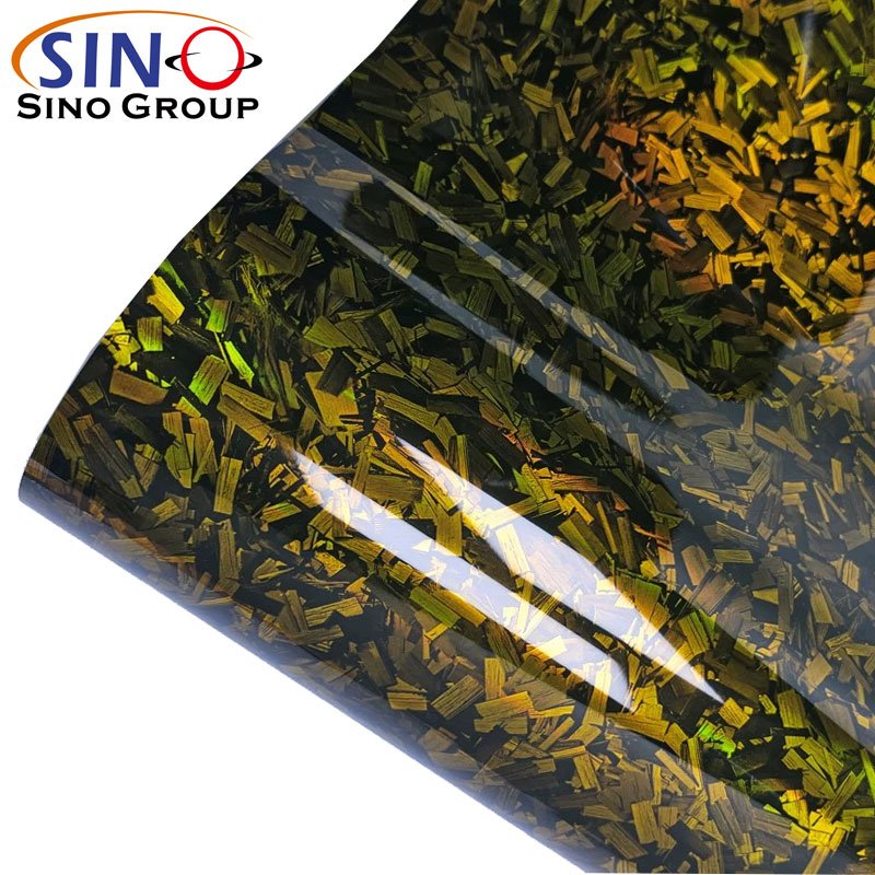 Wholesale Super Glossy Forged Carbon Fiber laser Car film For Vehicle Car Wrap Vinyl Roll Holographic Carbon Fiber Silver Gold